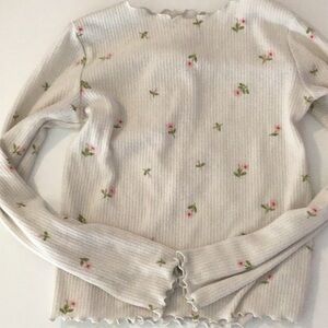 White Floral Ribbed Long-Sleeve Sweater